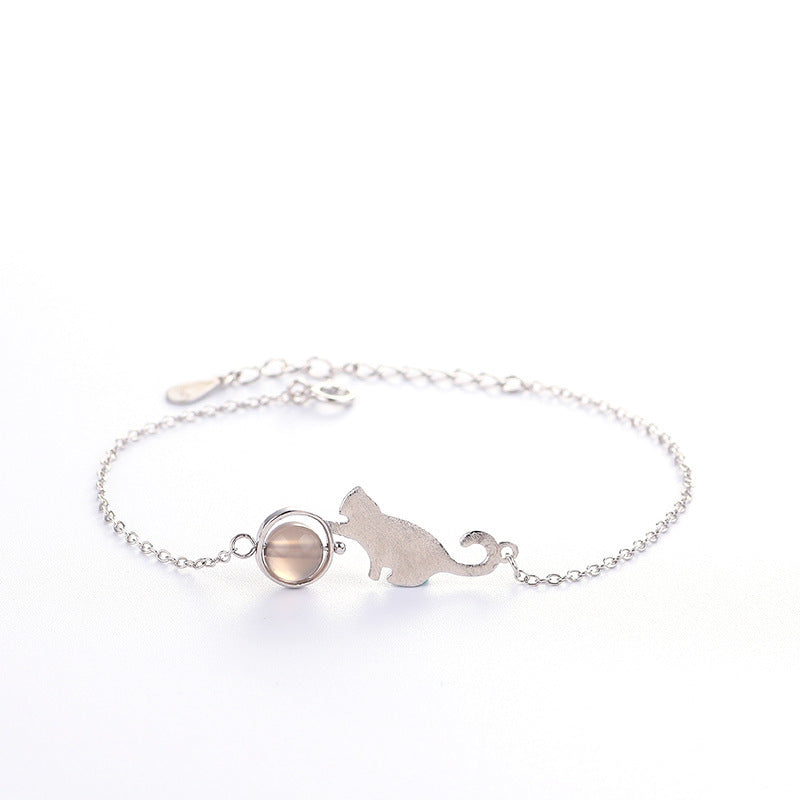 Simple Brushed Cat Moonstone Bracelet Niche Design Bracelet Jewelry/Accessories