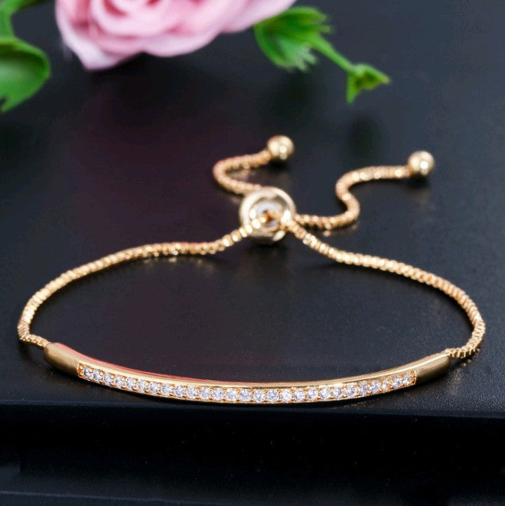 Single row curved bracelet with zircon and diamonds Jewelry/Accessories