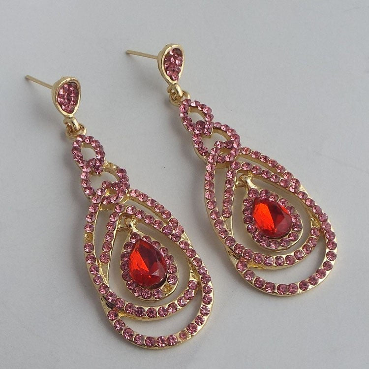 Qifu European And American Exaggerated Long Geometric Circle Jeweled Earrings Jewelry/Accessories
