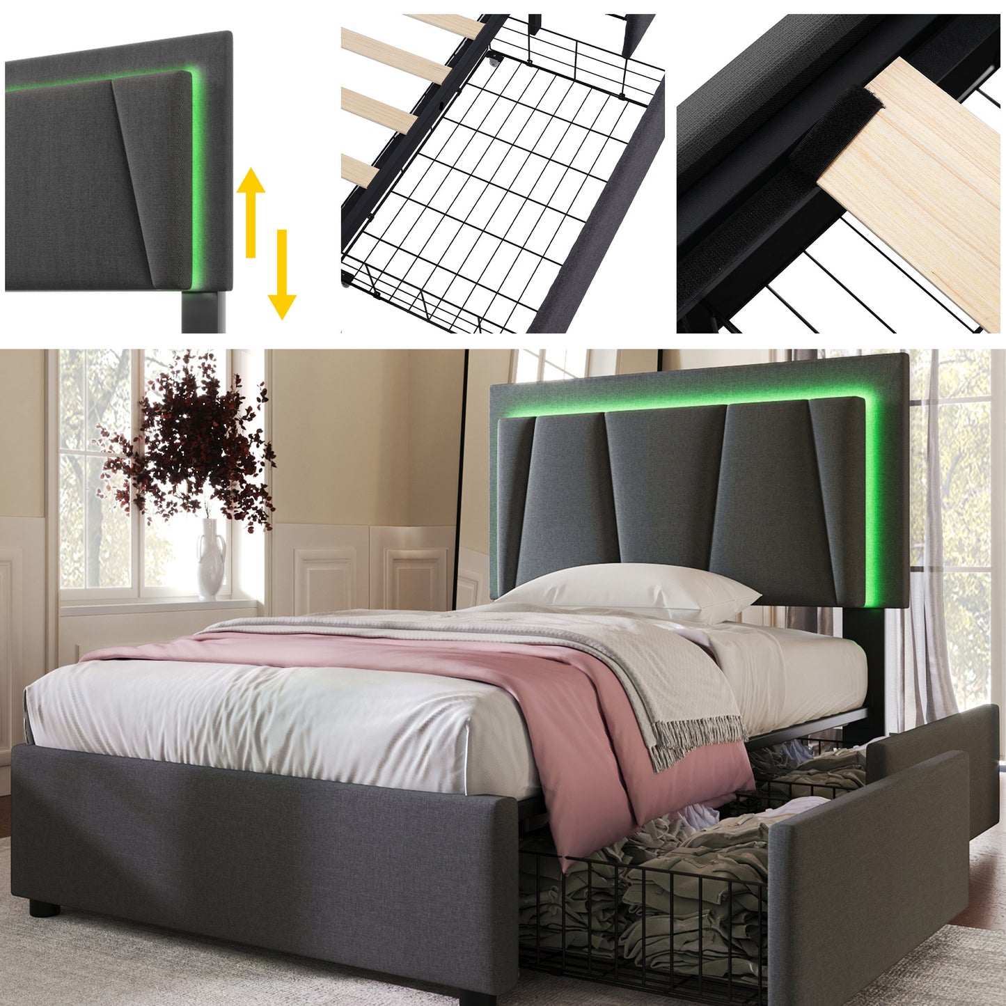 Wooden Storage Bed Bed Frame Size 90cmx200cm