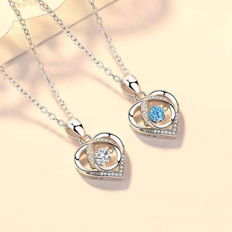 Collier en forme de cœur battant S925 pour femme, bijou de luxe avec strass, idéal pour la Saint-Valentin