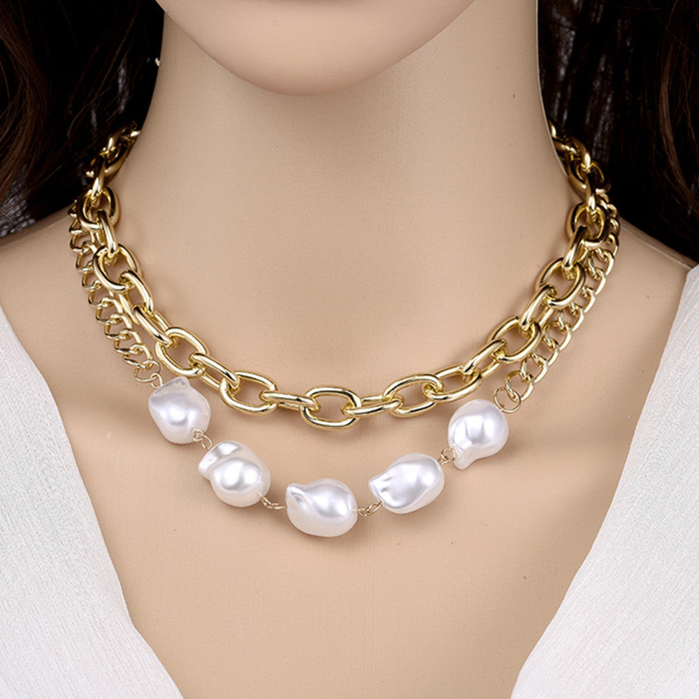 Simple Multi-layer Metal Baroque Pearl Necklace Jewelry/Accessories