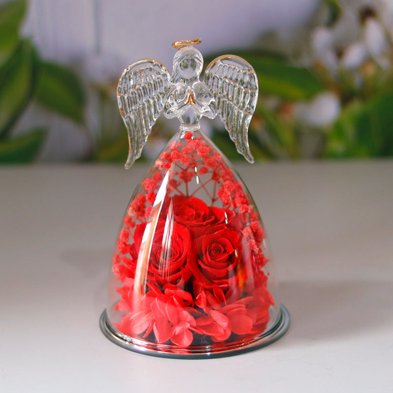 Eternal Flower Gift Box with Angel Glass Cover – Dried Rose Gift Box for Christmas, New Year, Valentine's Day, Home Decor & More