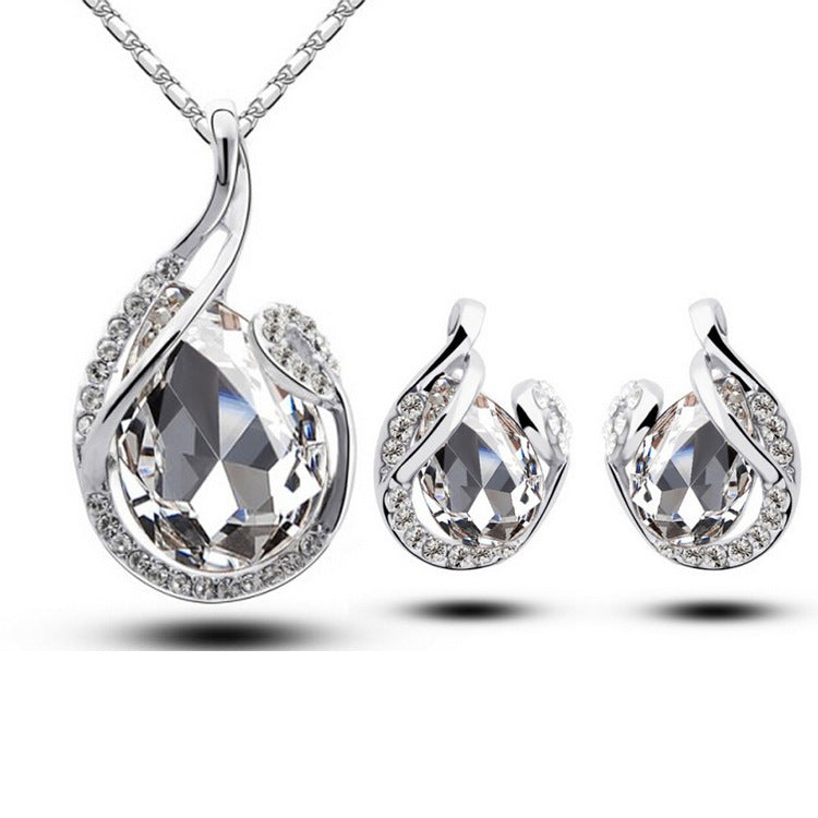 3pcs Rhinestone Necklace Set With Earrings Fashion Water-drop-shaped Jewelry For Women Valentine's Day Jewelry / Accessories