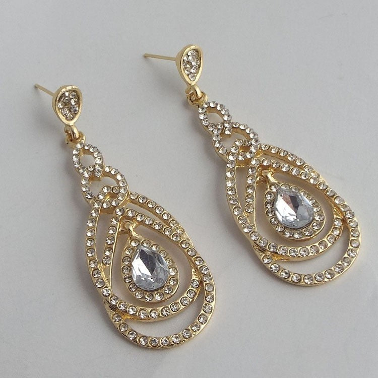 Qifu European And American Exaggerated Long Geometric Circle Jeweled Earrings Jewelry/Accessories