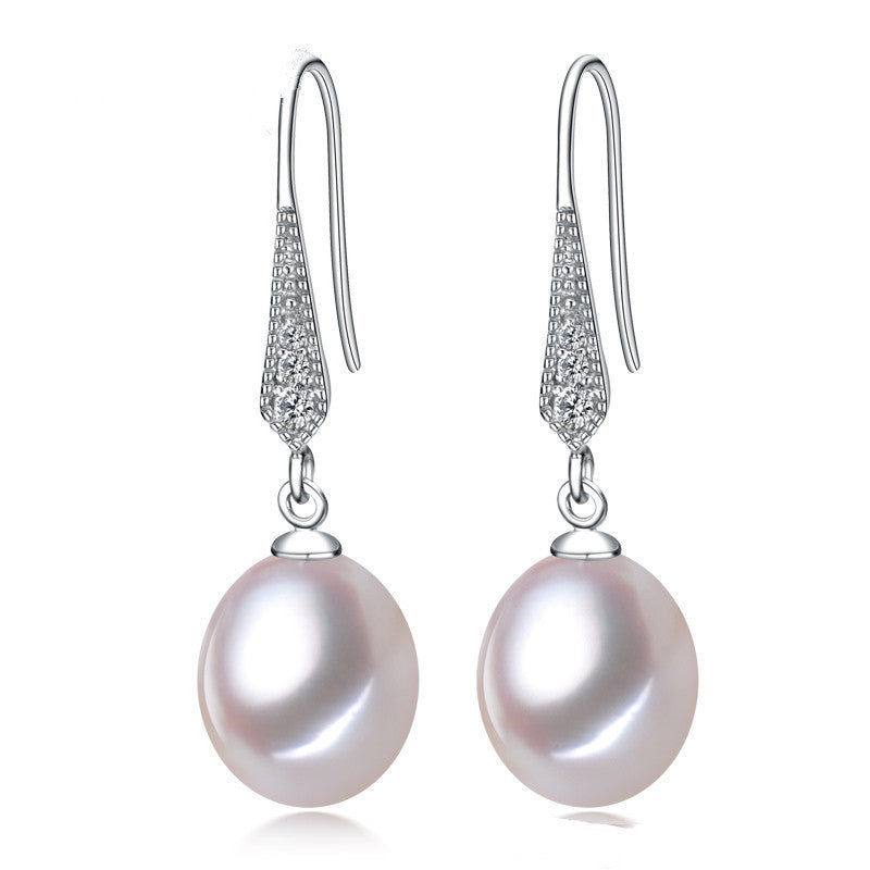 Silver Freshwater Pearl Earrings Women's Simple Fashion Ear Hook Jewelry/Accessories