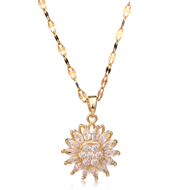 Double-layer Rotatable Sunflower Necklace Jewelry & Accessories