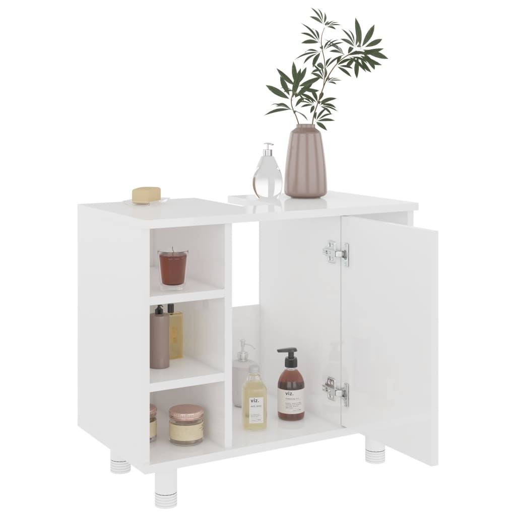 vidaXL 3 Piece Bathroom Furniture Set High Gloss White Engineered Wood Furniture