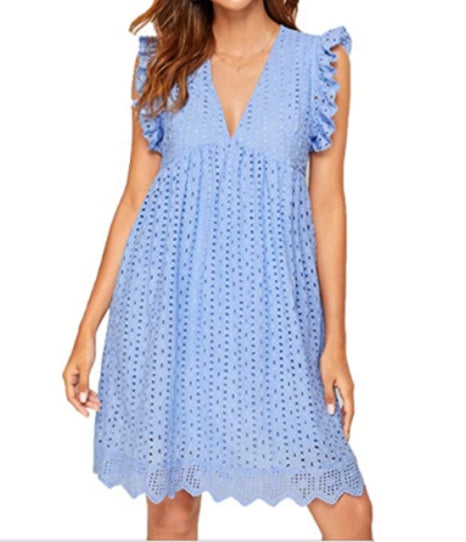 Lace Dresses With Pocket Summer Sleeveless Jacquard Cutout V-Neck Beach Dress Women's Garments Apparel / Clothing