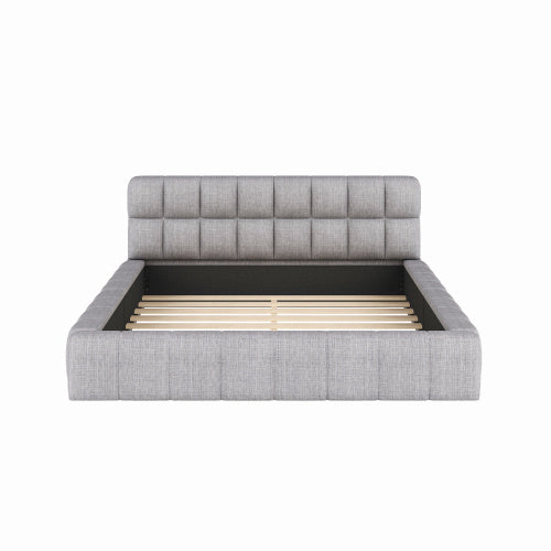 Double Bed With Soft Linen Backrest Furniture