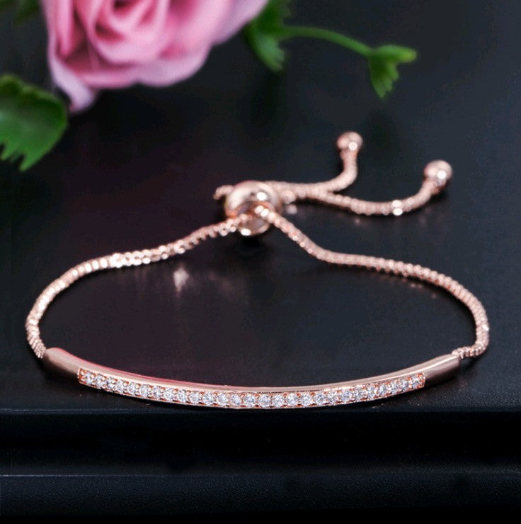 Single row curved bracelet with zircon and diamonds Jewelry/Accessories