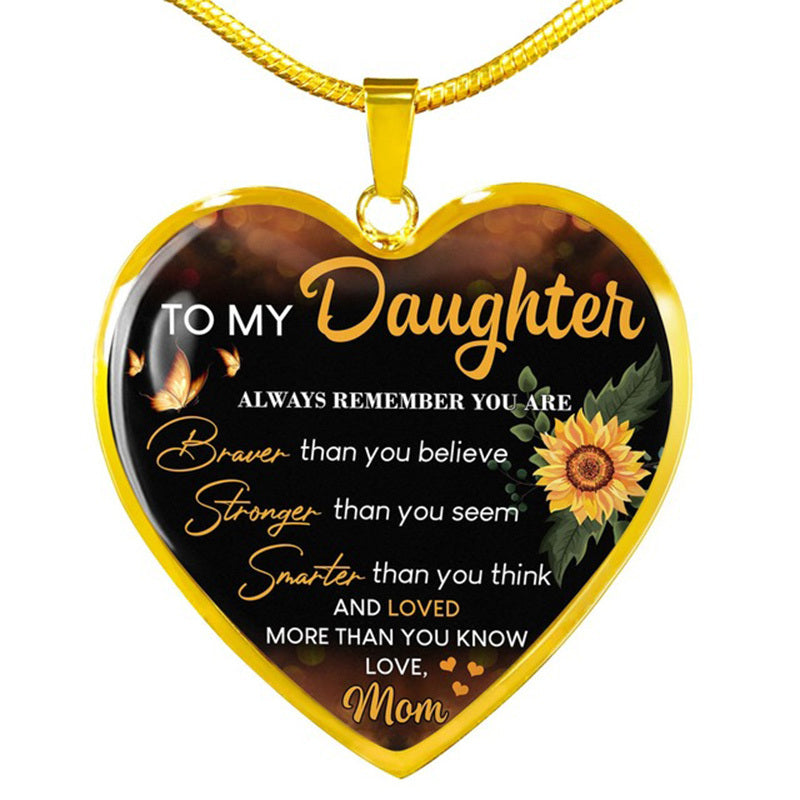 Sunflower To My Daughter Love Mom Heart Epoxy Necklace Inspirational Jewelry & Accessories