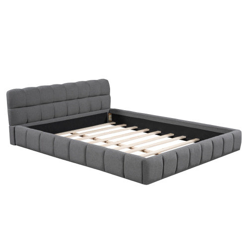 Double Bed With Soft Linen Backrest Furniture