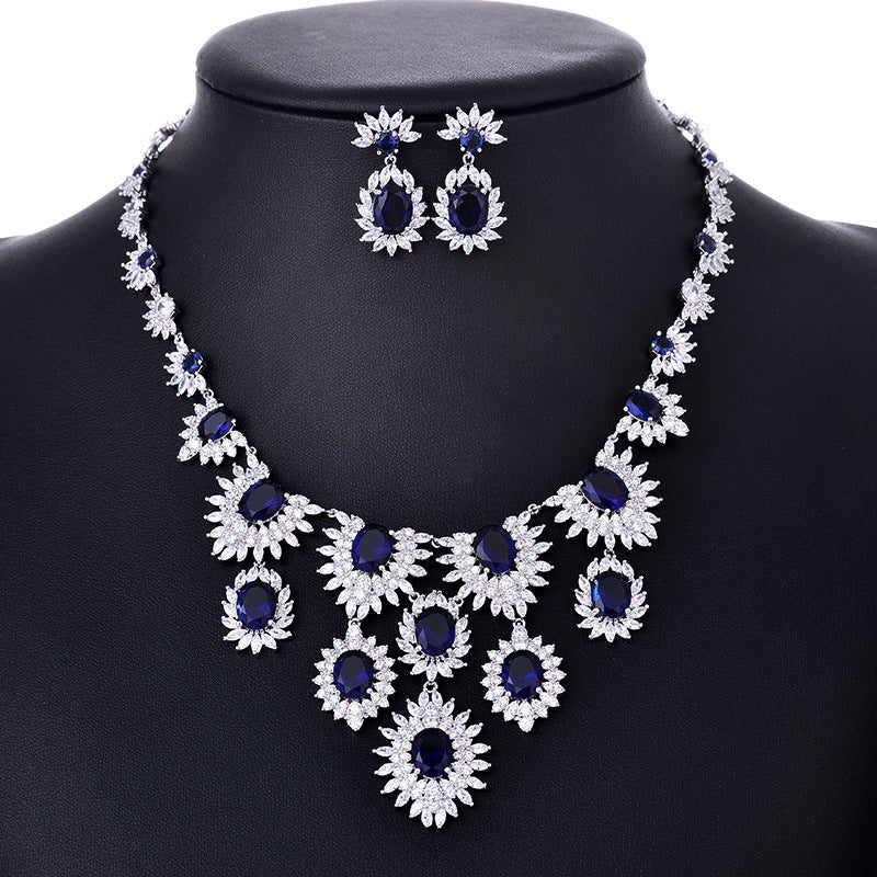 Jewelry Colorful Zircon Earrings Necklace Set Bridal Wedding Jewelry/Accessories