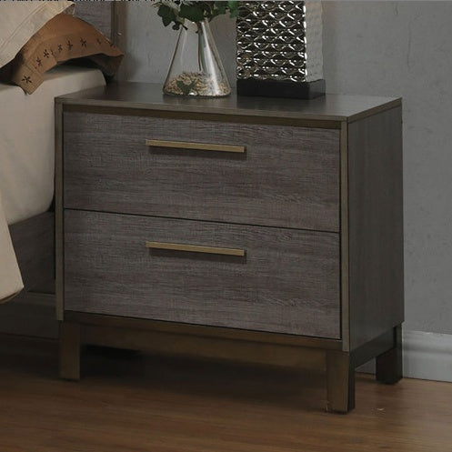 Contemporary 1pc Nightstand Two Tone Antique Gray Bedroom Furniture Nightstand Center Metal Glides Brass Bar Pulls Furniture