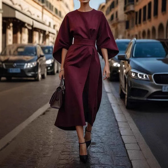 Loose Batwing Sleeve Dress Fashion Waist-tighted Solid Color Elegant Dresses For Women's Garments Apparel / Clothing