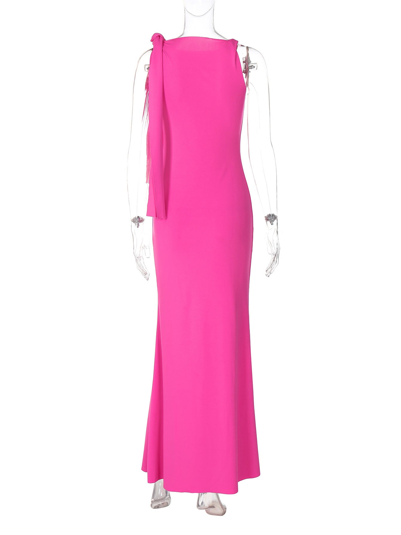 One-shoulder Ribbon Long Dress Ins Fashion Slim Sleeveless Dresses For Evening Party Club Women's Garments Apparel / Clothing