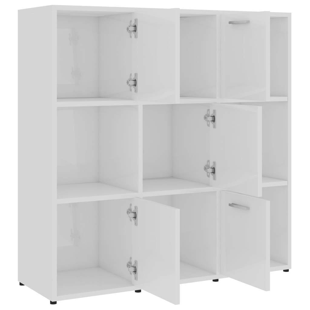vidaXL Book Cabinet High Gloss White 90x30x90 cm Engineered Wood