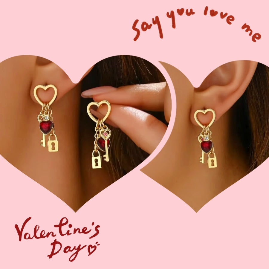 Luxury Love Earrings with Rhinestone – Lock Series Diamond Lock-Shaped Earrings, Perfect Valentine's Day Gift for Women