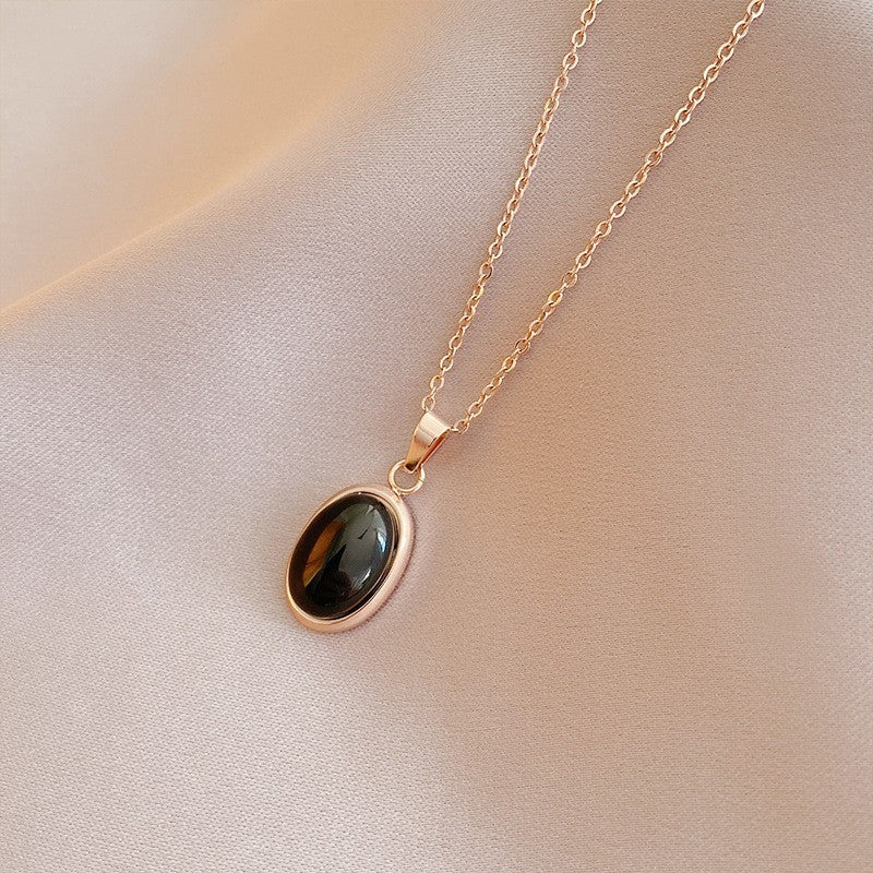Oval Cat Eye Pendant Titanium Steel Necklace Special-interest Design Jewelry/Accessories