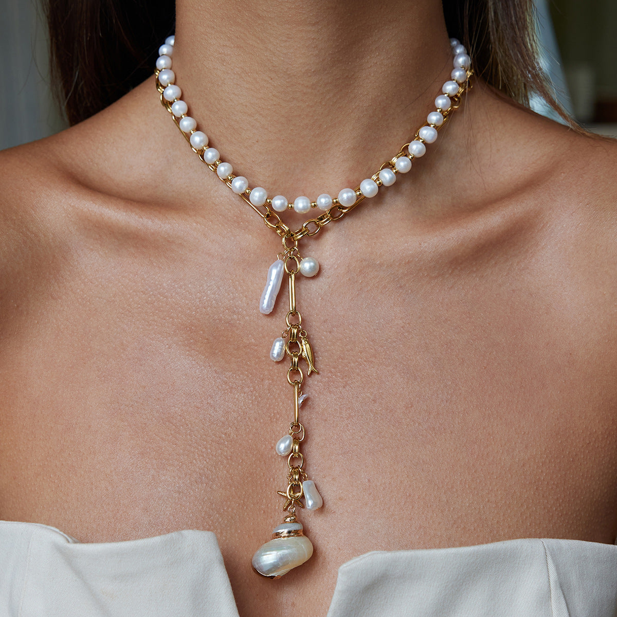 Stainless Steel Conch Long Necklace Y-shaped Chain High-grade Clavicle Chain For Women Jewelry/Accessories