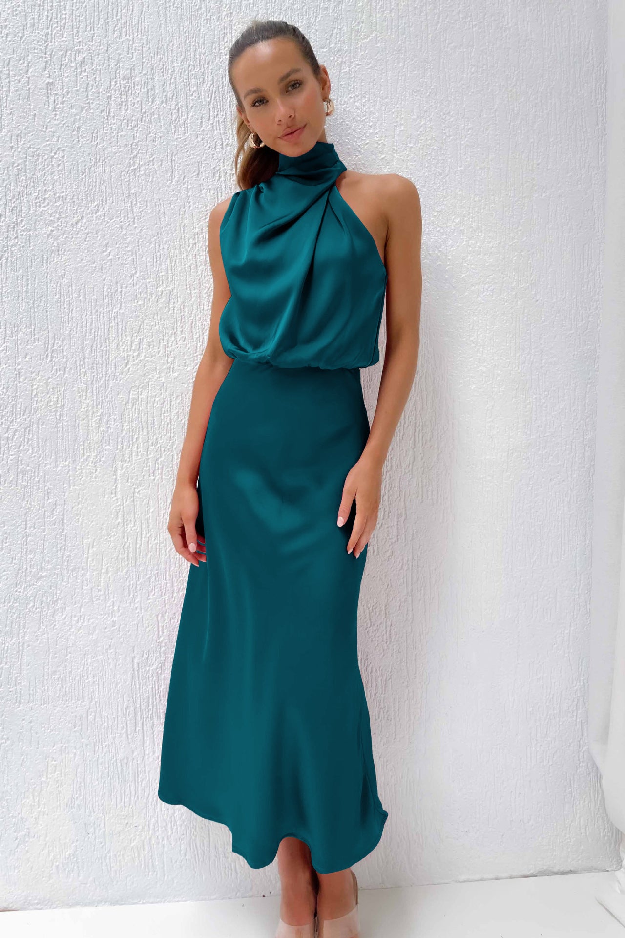 Women's Solid Color High-grade Satin Elegant Dress Women's Garments Apparel / Clothing