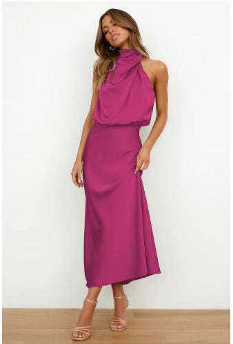 Women's Solid Color High-grade Satin Elegant Dress Women's Garments Apparel / Clothing