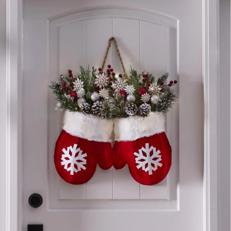 Christmas Garland Creative Glove Shaped Simulated Flower Wreath Window Door Gate Decoration Door Sign Xmas Party Decoration Home Ornaments