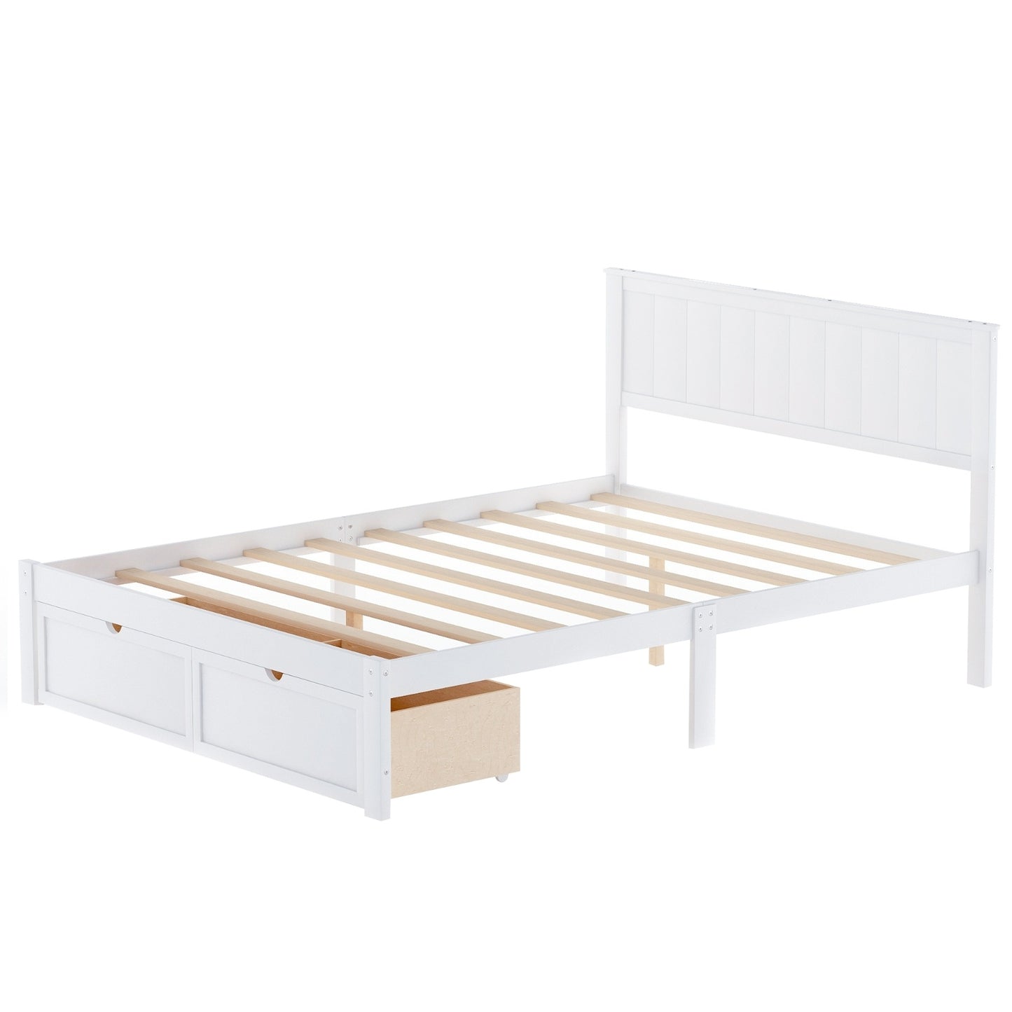 Full Size Platform Bed With Under-bed Drawers, White