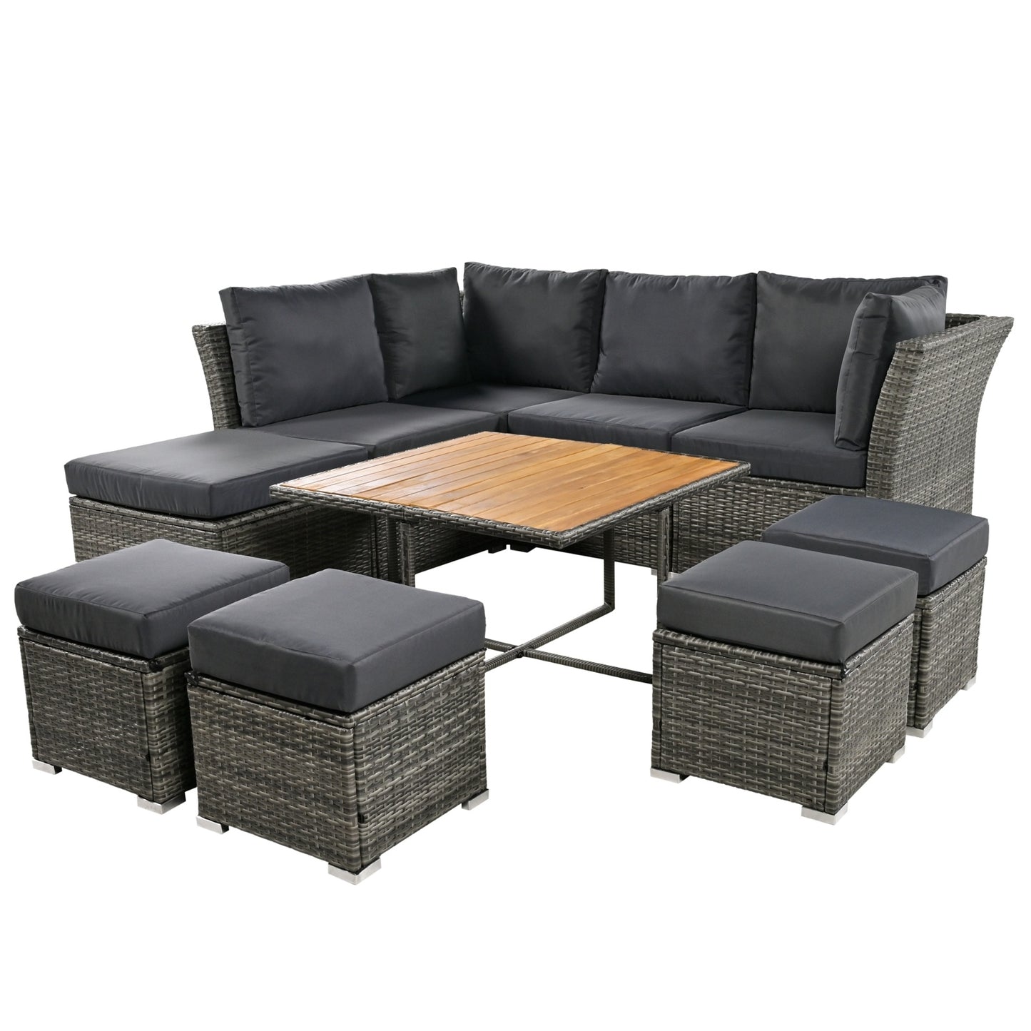 U STYLE Patio Furniture Set, 10 Piece Outdoor Conversation Set, CoffeeTable With Ottomans, Solid Woo