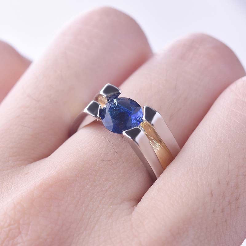 Europe And America Creative Geometric Sapphire Two-tone Women's Exquisite Rings/Jewelry & Accessories