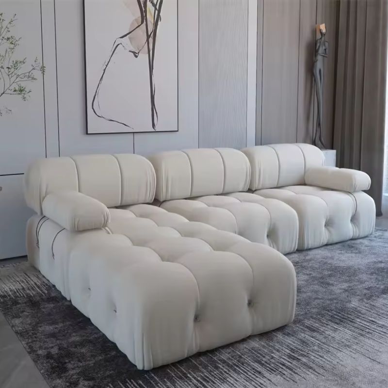 Nordic Modern Apartment Fabric Buckle Design Sofa Living Room Couch Light Luxury Sponge Sofa For Lock Design Furniture