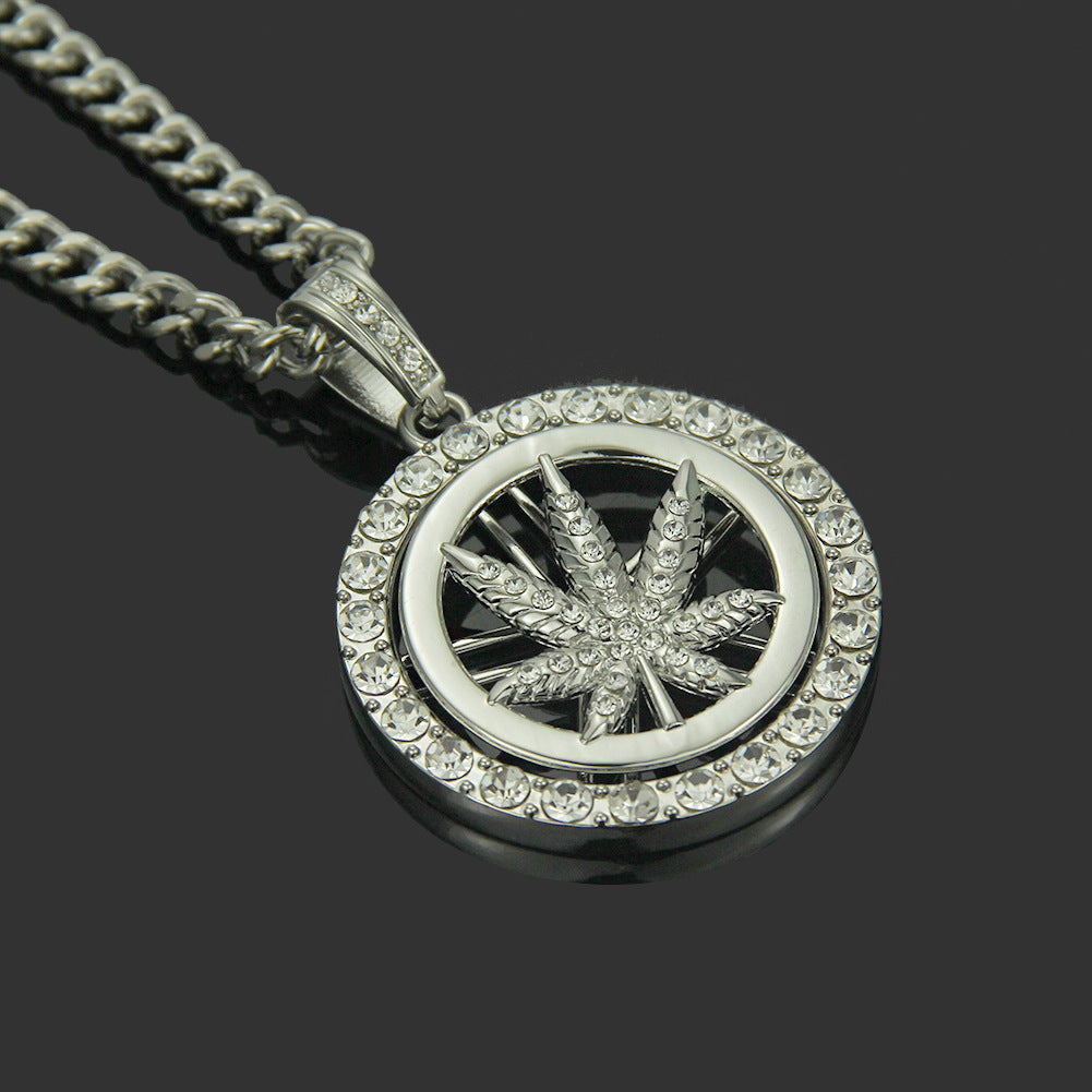 European Hip Hop Diamond Maple Leaf Turntable Necklace For Men Jewelry & Accessories
