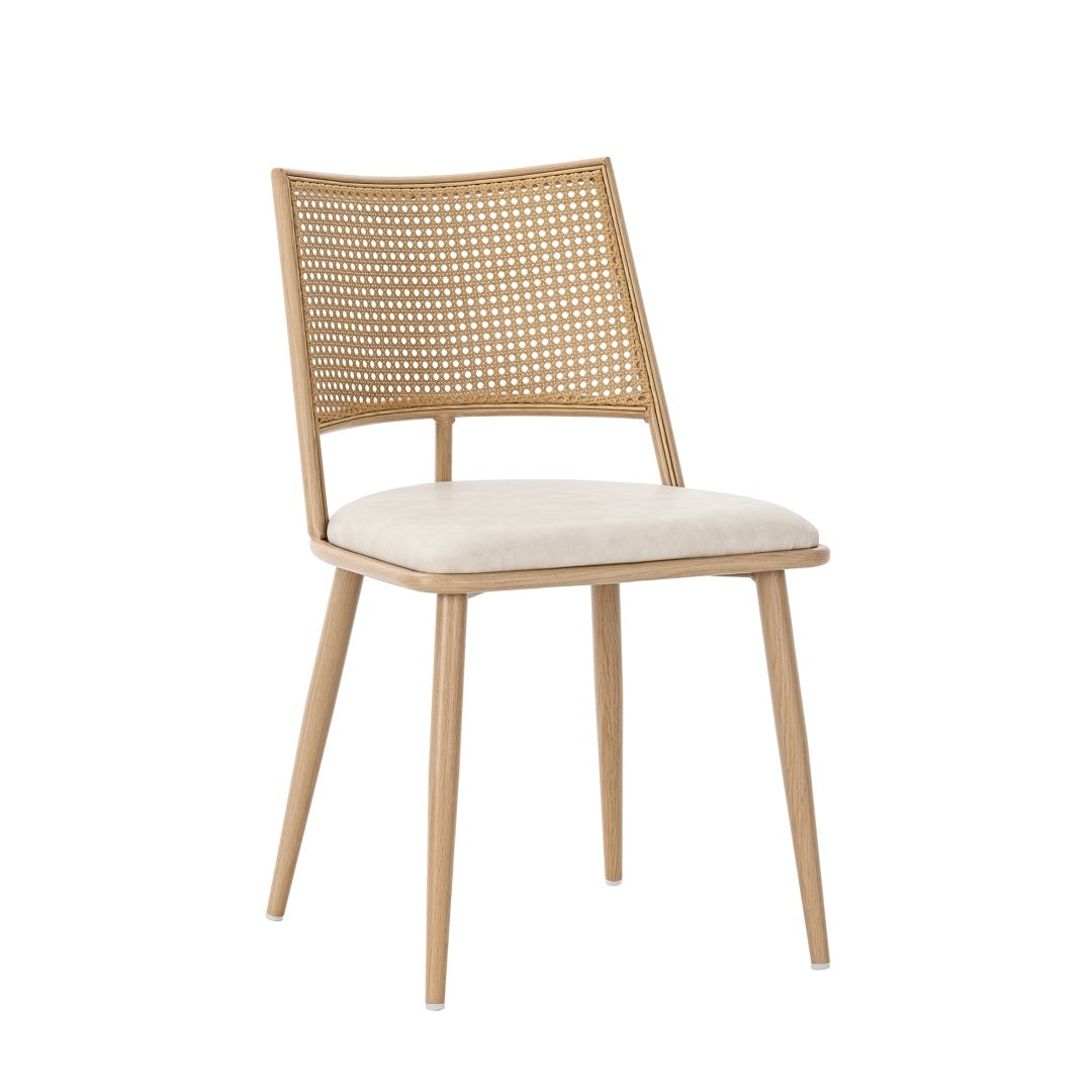 Set Of 4, PU Seat, Rattan Backrest, Bamboo Kitchen Chair With Imitation Rattan Backrest And Retro Side Armchair, Suitable For Home, Restaurant, Living Room, Cafe,beige Furniture