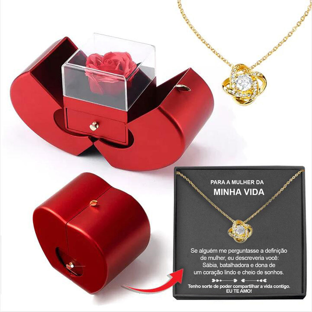 Fashion Jewelry Box Red Apple Christmas Gift Necklace Eternal Rose For Girl Mother's Day Valentine's Day Gifts With Artificial Flower Rose Flower Jewelry Box Jewelry & Accessories