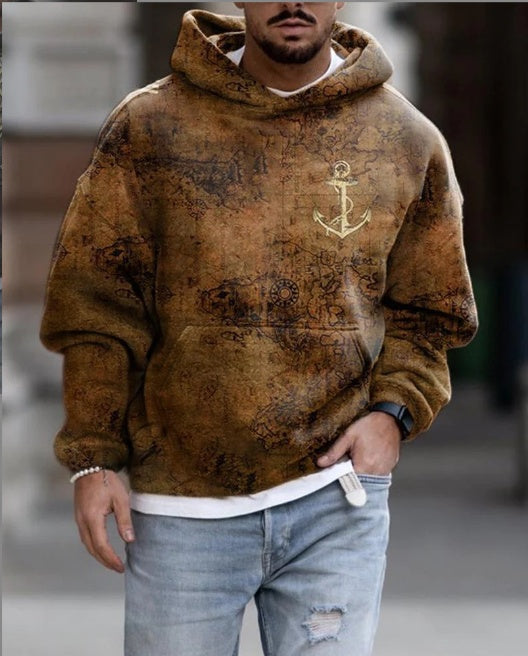Spring And Autumn Fashion Hooded Sweatshirt American Flag Street Fashion Men's Attire Apparel / Clothing