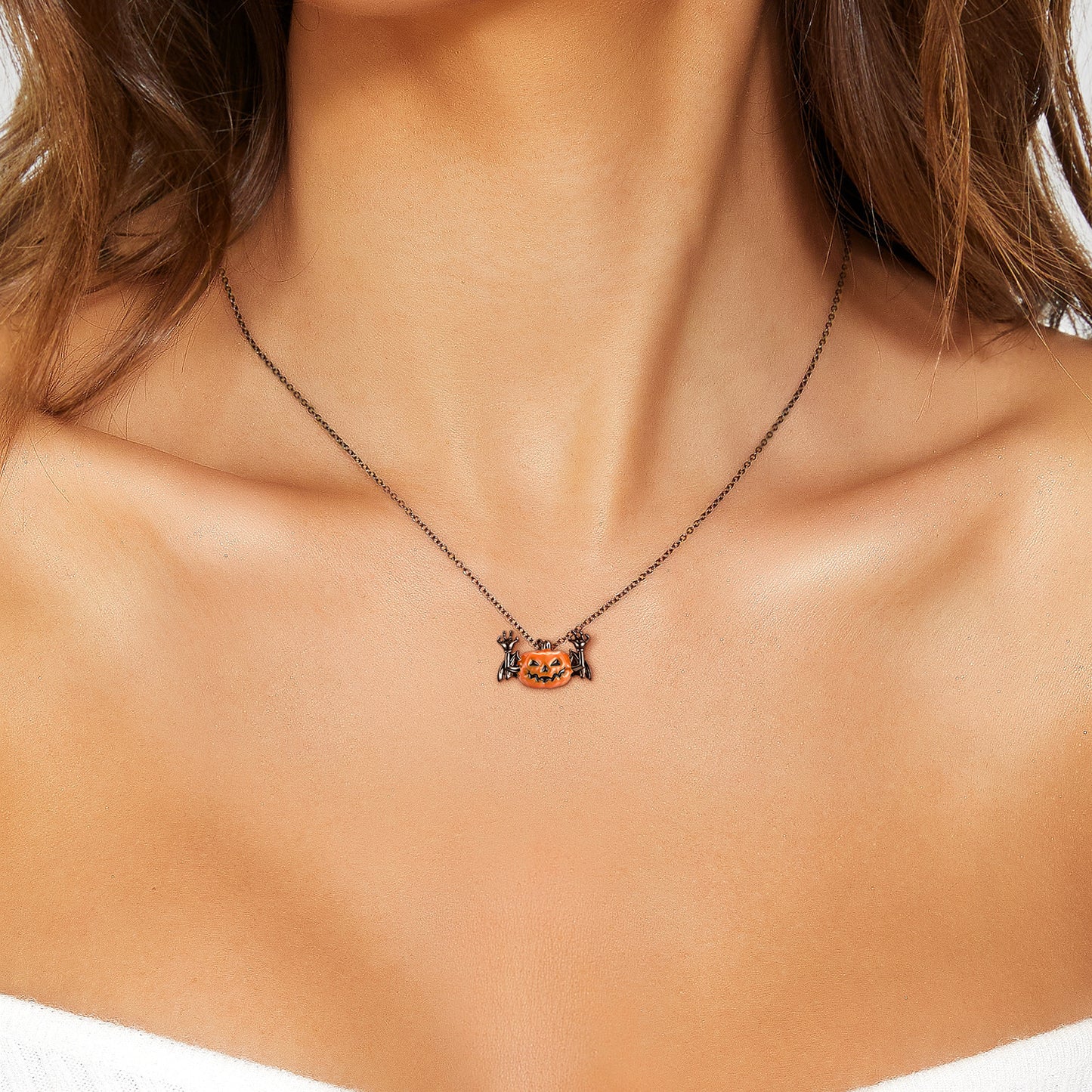 Creative Pumpkin Bat Necklace Halloween Dark Wind Small Fashion S925 Silver Chain Jewelry/Accessories