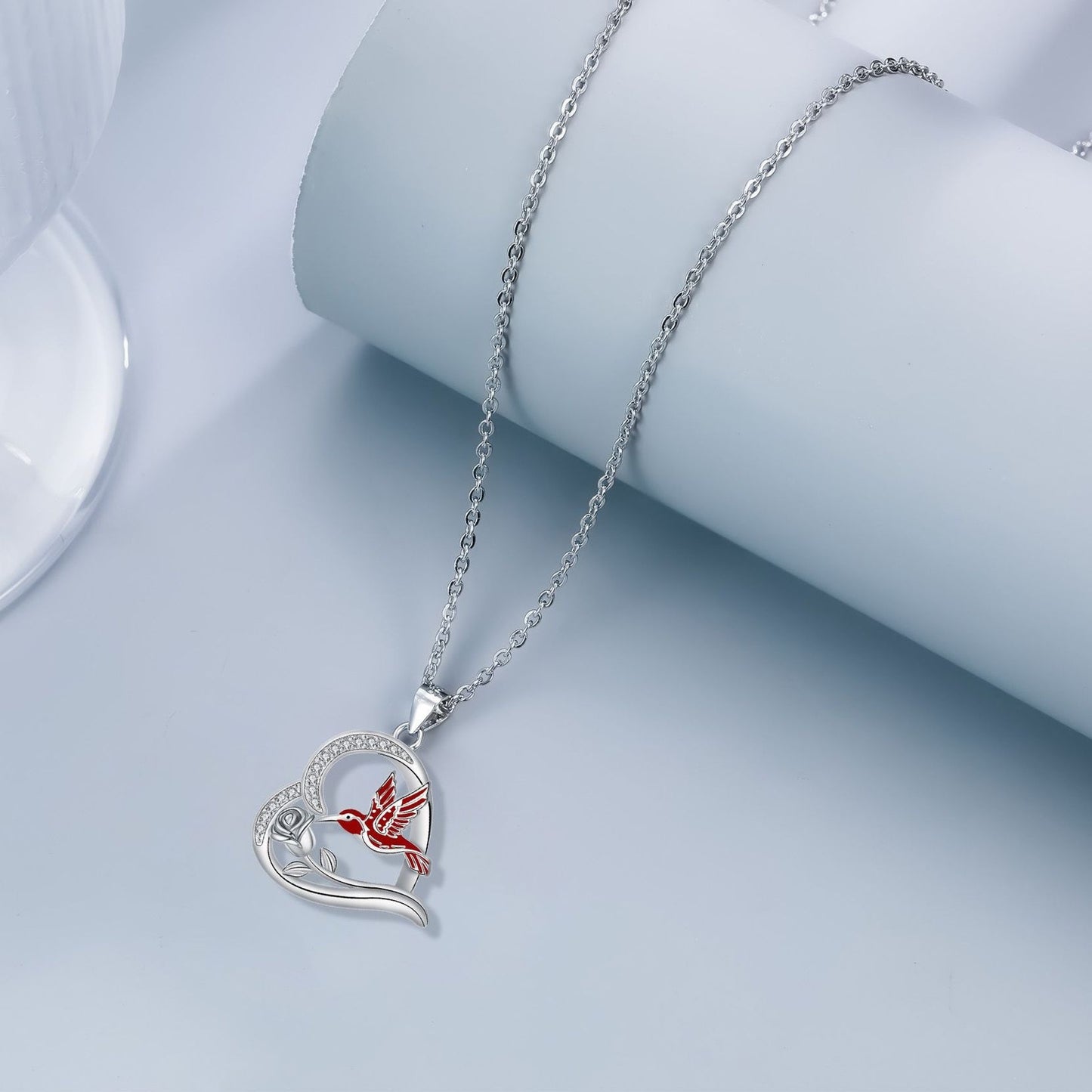 New Heart-shaped Rose Hummingbird Necklace Female Natural Style Design Jewelry/Accessories