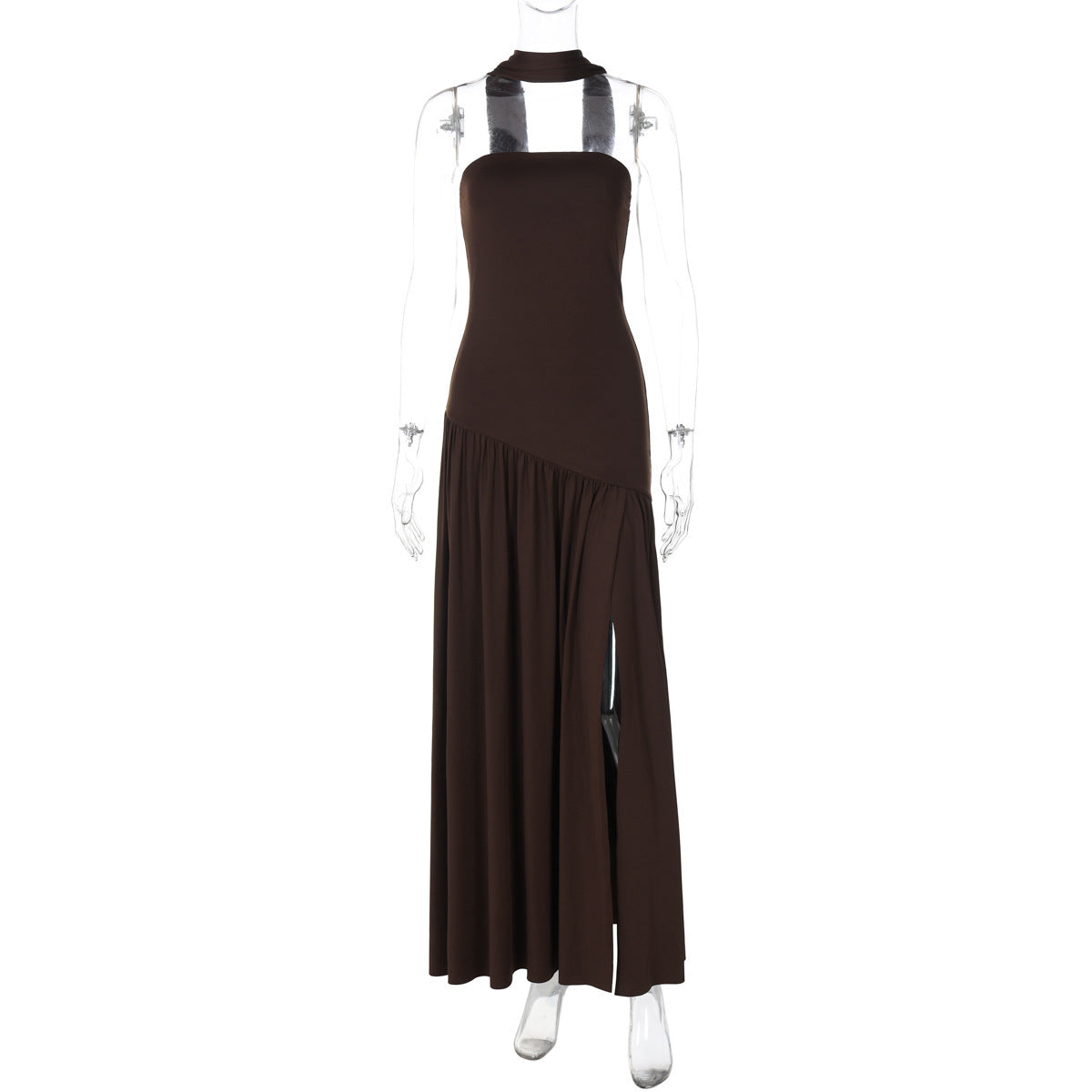 Pure Color Split Backless Elegant Streamer Dress Women's Garments Apparel / Clothing