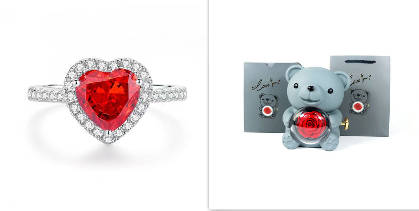 Eternal Rose Teddy Bear Gift Box with Necklace – Rotating Rose Jewelry Box & Storage Case for Women & Girlfriend, Perfect for Valentine's Day, Wedding & More