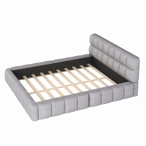 Double Bed With Soft Linen Backrest Furniture