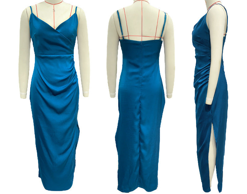 Spaghetti Straps Sleeveless Slit Slim-fitting Dress Women's Garments Apparel / Clothing