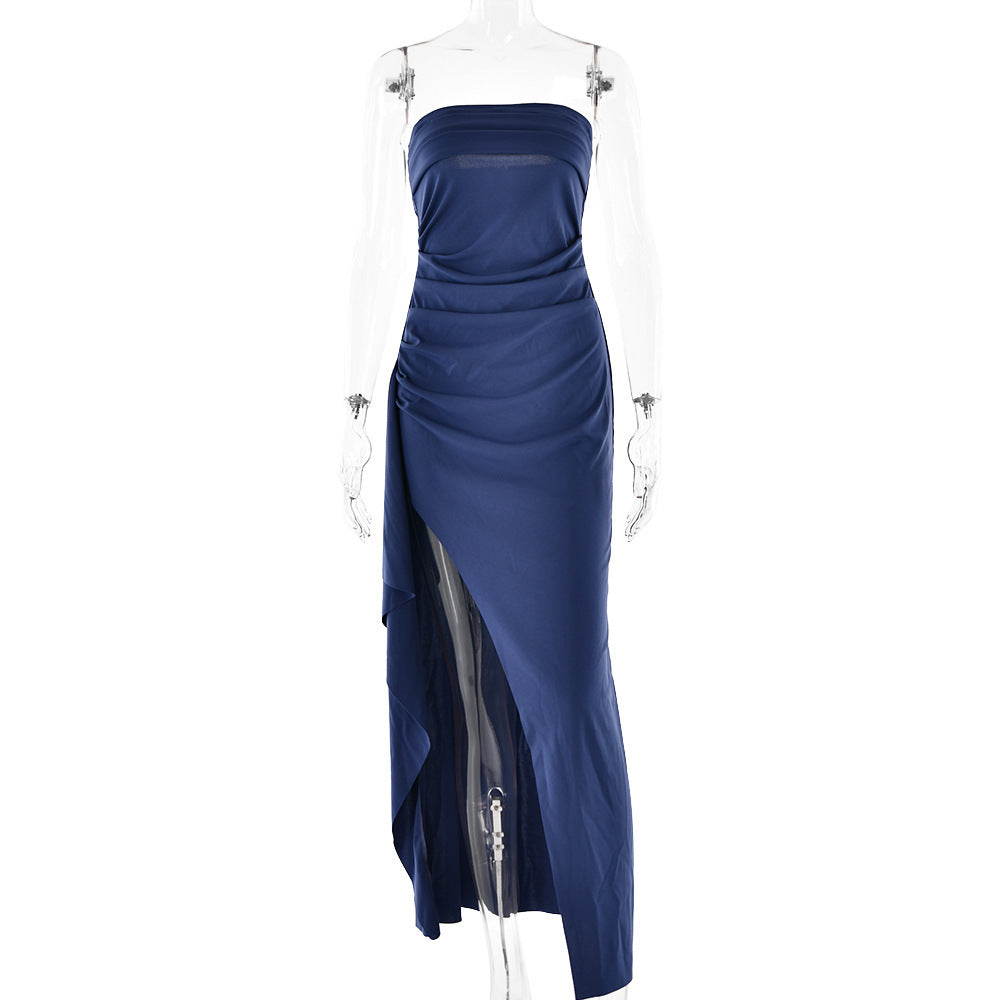 Strapless Split Long Dress Summer Fashion Pleated Bridesmaid Dress For Womens Party Women's Garments Apparel / Clothing