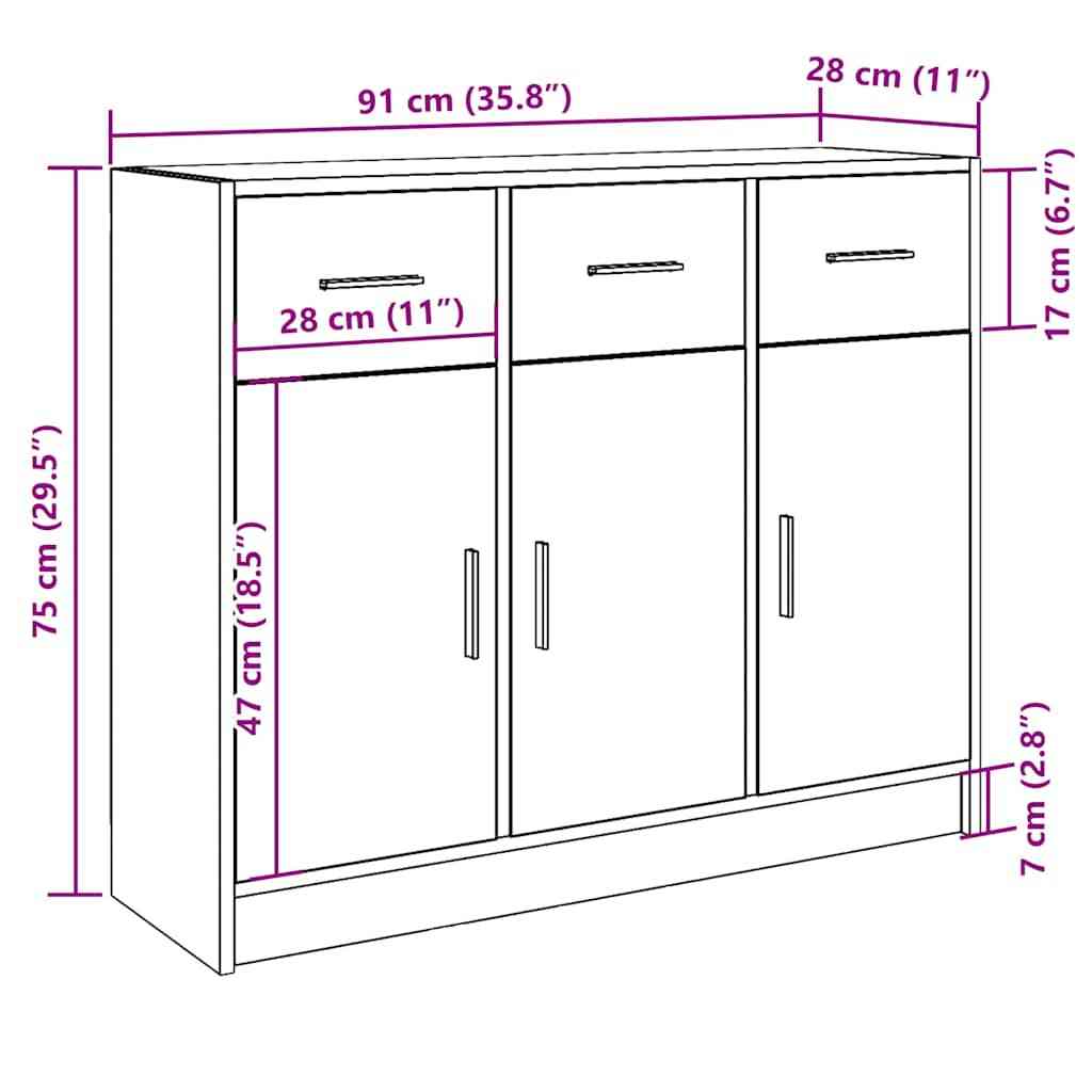 vidaXL puhvetkapp Artisan Oak 91x28x75 cm Engineered Wood