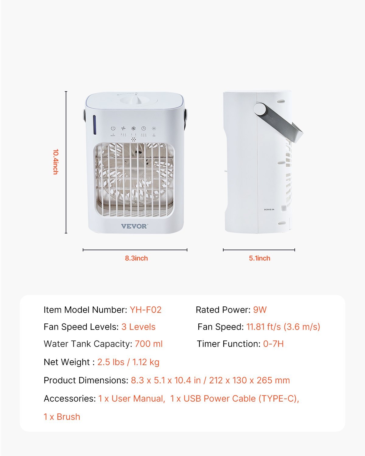 Portable Air Conditioner 4-in-1 Evaporative Air Cooler 700ml Water Tank Home Essentials