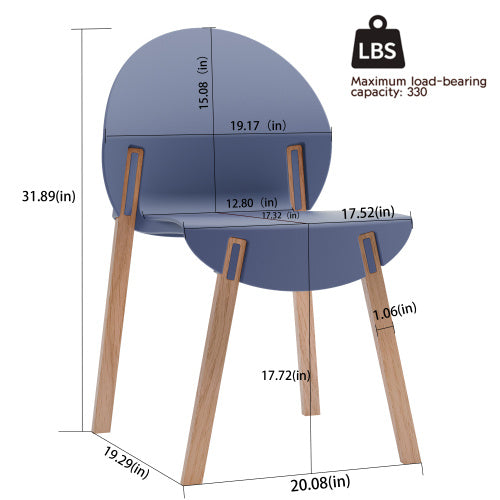 4-Pack Grey Blue Chairs Red Oak Wood Legs & PP Seat, Indoor Dining & Living Room Furniture Set Furniture