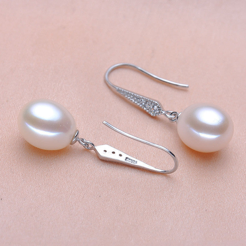 Silver Freshwater Pearl Earrings Women's Simple Fashion Ear Hook Jewelry/Accessories