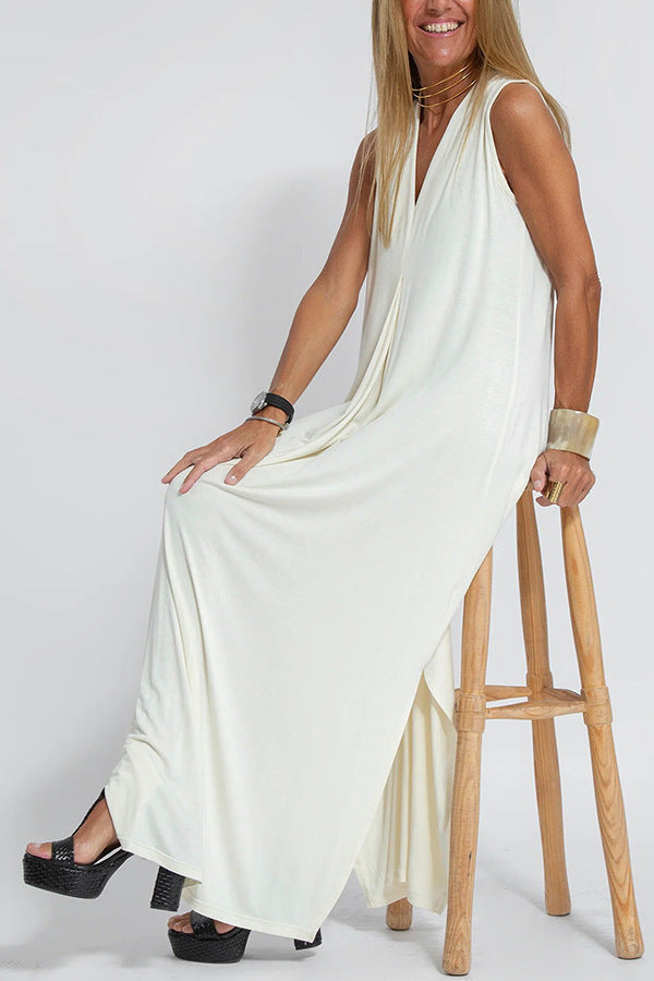 New Solid Color V-neck Sleeveless Dress Long Cardigan Jacket Suit For Women's Garments Apparel / Clothing