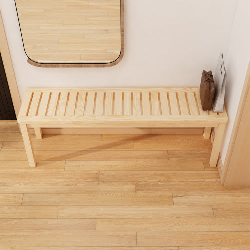 52 Solid Wood Slatted Bench For Living Room, Bedroom, Or Entryway Durable Natural Hardwood Finish, Perfect For Foot Of Bed Or Entryways, Hallways