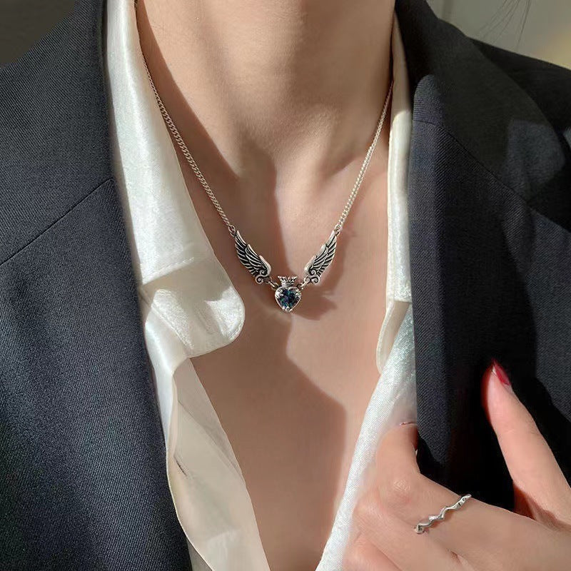 Vintage Gothic Heart Crown Angel Wings Pendant Necklaces For Women Fashion Sophisticated Love Shape Clavicle Chain Choker Jewelry Fashion Jewelry/Accessories